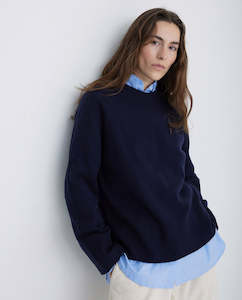 Jumpers And Hoodies: Yerse Round Neck Wool Sweater In Navy