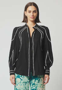 Blouses Shirts: Once Was Meridian Placement Embroidered linen Shirt Black