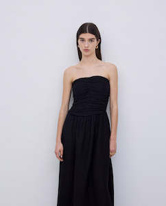 Black Draped Strapless Dress