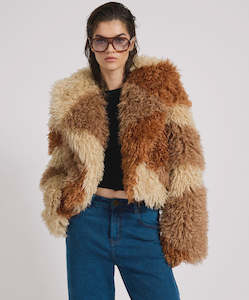 One Teaspoon: Mongolian Cropped Faux Fur Jacket Tan
