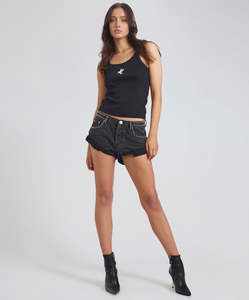 Scarves: Bandits Low Waist Studded Denim Shorts /Washed Black