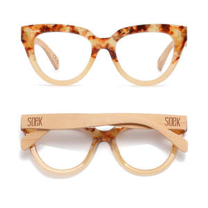 All Sunglasses: FLUTTER DESERT TORT l Walnut Arms l Blue Light Blocking Magnifying