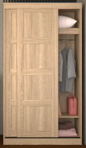 Wardrobe: Wardrobe - Free Standing -  Sliding Door - Oak Colour