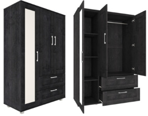 Wardrobe: Wardrobe - Free Standing - 3 Door & 2 Drawer - With Mirror
