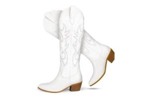 Wide Fit: White Stitch Western Knee-High Boot – Rodeo