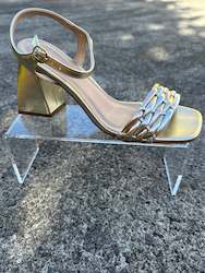 Heels: Eli Block Heel Sandal Gold Metallic