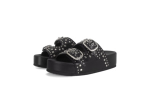 Black Studded Chunky Slides - Luna