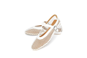 Wide Fit: White Mesh Flats - Sienna