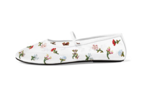 Wide Fit: White Floral Mesh Ballet Flat – Elise