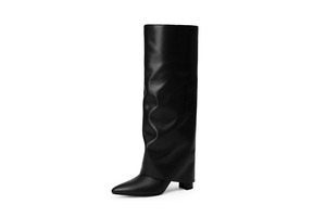 Black Fold-Over Vegan Leather Boots - Ray