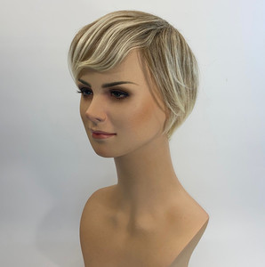 Products: Blond with light brown roots crop. Sole Wig Works