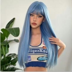 Long blue hard front, fringed Sole Wig Works