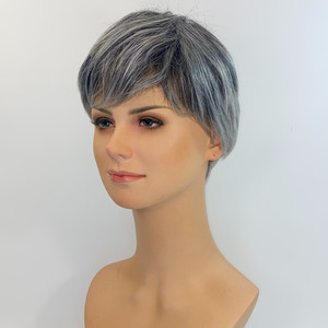 Products: Steal grey with dark grey roots crop. Sole Wig Works