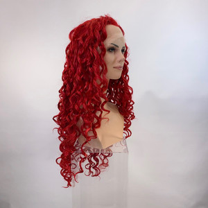 Bright red curly lace front Sole Wig Works