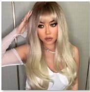 Dark brown roots to light blond balayage Sole Wig Works