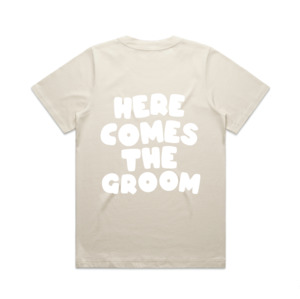 Here Comes The Groom Tee | White on Ecru