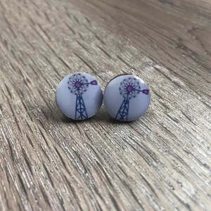 Braai: Earrings - Grey with Pink Windmill