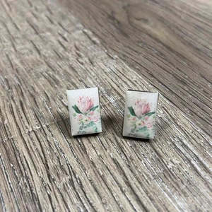 Earrings: Earrings - Pale Pink Protea on White