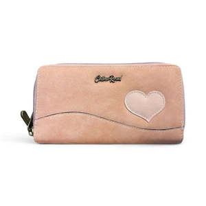 Cotton Road Large PU Leather Wallet - Pink with light pink heart