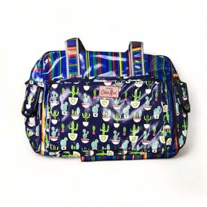 Cotton Road: Cotton Road Nappy Bag - Navy Blue with Cactus & Stripes