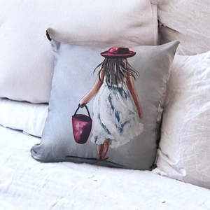 Cushion Cover - Inge's Art Printed Girl with Red Bucket *