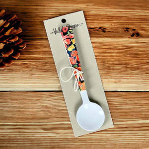 Braai: Enamel Printed Sugar Spoon - Black with Flowers