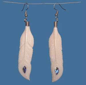 Bone Feather Earrings with Paua. SomethingKiwi
