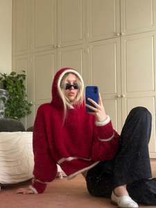a hooded knit - ruby/cream (made to order)