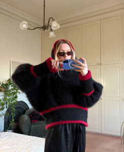 a hooded knit - black/red (made to order)