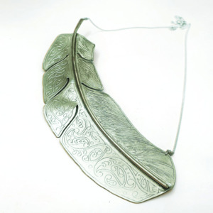Products: Etched Feather Necklace Silver Large