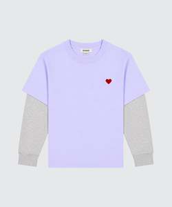T Shirts: Layered Long Sleeve - Violet / Grey Marle