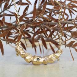 Necklaces: Boulder Necklace - 9ct Yellow Gold with Diamonds and Sapphire