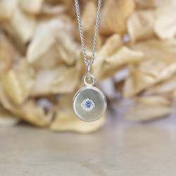 Necklaces: Vega Pendant - White Gold with Blue Sapphire