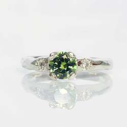 Engagement: Mira Ring - 9ct White Gold with Green Sapphire & Diamonds