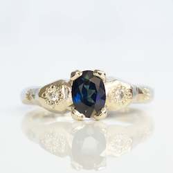 Thalia Ring - 14ct White Gold with Blue-Green Sapphire and Diamonds