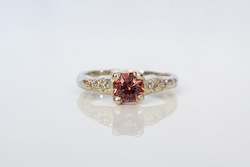 Engagement: Mira Ring - 9ct White Gold with Pink Octagonal Garnet and Diamonds