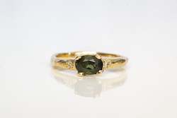 Engagement: Argus Ring - 9ct Yellow Gold with Green Oval Sapphire
