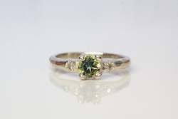 Engagement: Mira Ring - 9ct White Gold with Yellow-Blue Pharaoh's Eye Sapphire