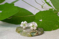 Studs: Flower Studs with Gems - Sterling Silver