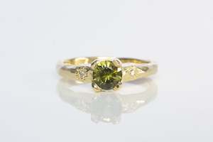 Engagement Ring: Mira Ring - 9ct Yellow Gold with 5.5mm Green Sapphire and Diamonds