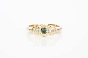 Torci Ring - 9ct Yellow Gold with Green Sapphire and Diamonds