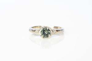 Engagement Ring: Mira Ring - 14ct White Gold with 5.5mm Green-Grey Sapphire