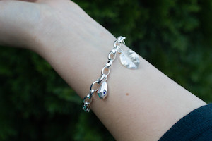 Botanical Collection: Leaf & Petra Drop Charm Bracelet - Sterling Silver