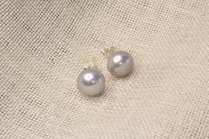 Pearl Earrings: Button Pearl Studs - Silver - 8-9mm