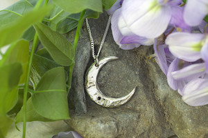September: Moon Pendant - Sterling Silver with Sapphire