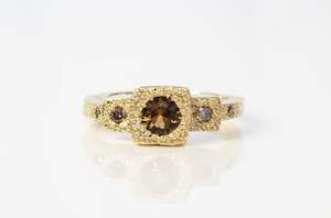 October: Byzantine Ring - 9ct Yellow Gold with Tourmaline and Champagne Diamonds