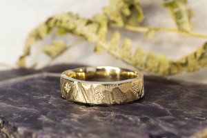 Wide Bark Band with Diamonds  - 9ct Yellow Gold