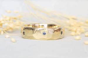Gem Set Bands: Wide Terra Band with Blue Sapphires - 9ct Yellow Gold