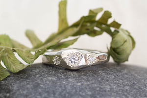 Gem Set Bands: Hestia Ring - 9ct White Gold with Three Diamonds