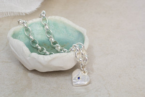 Hearts: Sapphire Heart Charm Bracelet - Sterling Silver